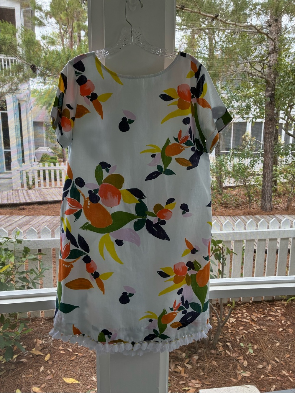 Roller Rabbit White Dress with Orange, Yellow, Green & Navy Floral Print